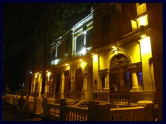 There are many beautiful heritage buildings on Shamian Island that are illuminated at night.